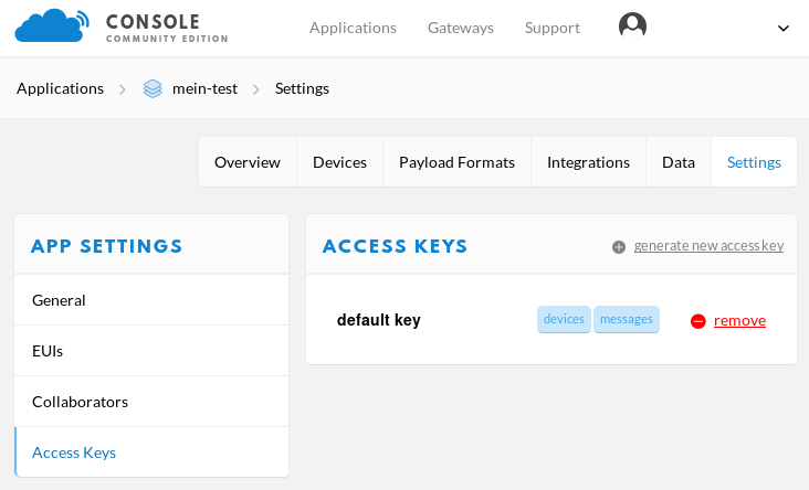 Applikation - Access Keys - Schlüsselverwaltung