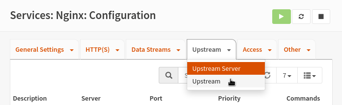 Karteireiter “Upstream” auswählen