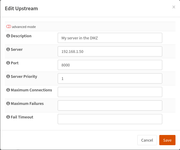 Upstream Server anlegen